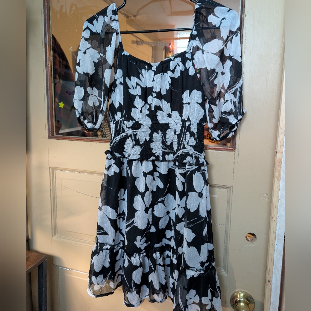 Gray And Black Floral Print Dress